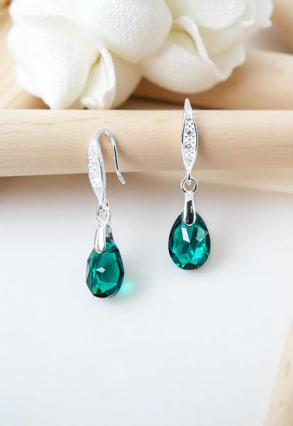 Aros Gota De Luz Plata Italiana 925 Cristal Genuino Emerald