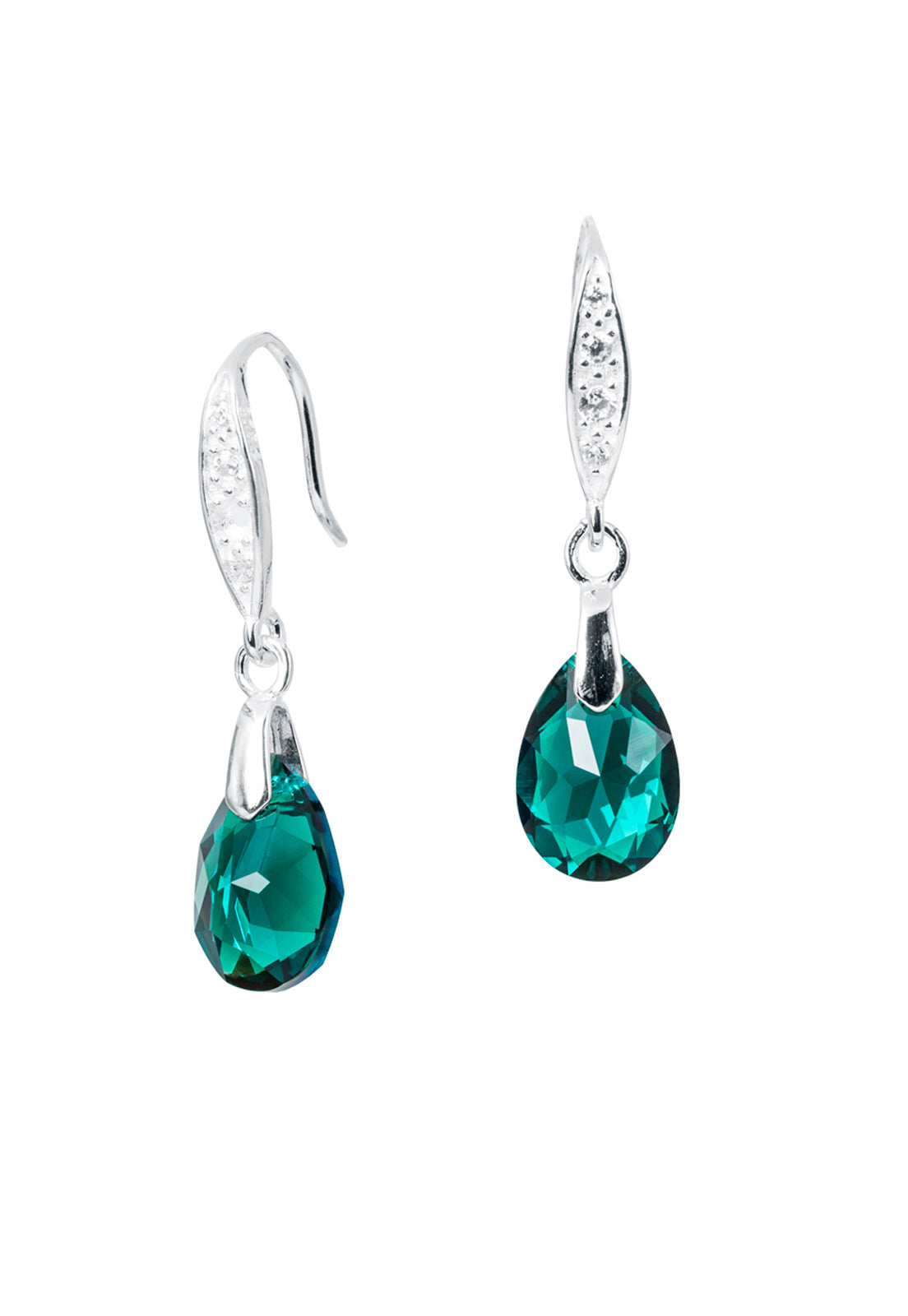 Aros Gota De Luz Plata Italiana 925 Cristal Genuino Emerald