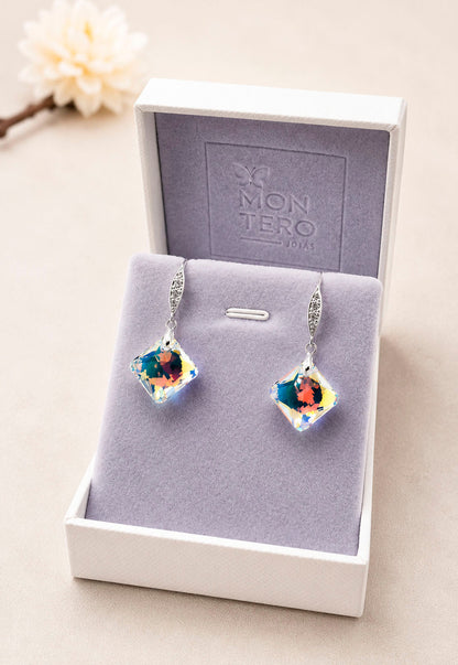 Aros Gran Cristina Plata 925 Cristal Swarovski® Aurora Boreal