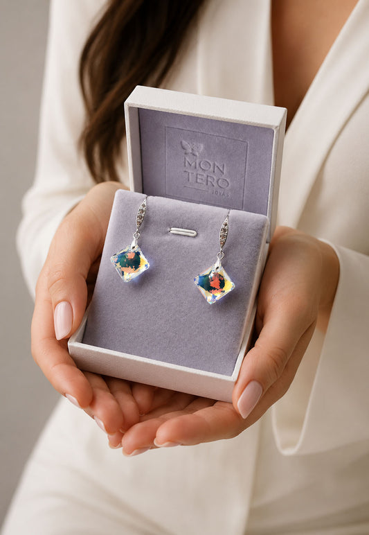 Aros Gran Cristina Plata 925 Cristal Swarovski® Aurora Boreal