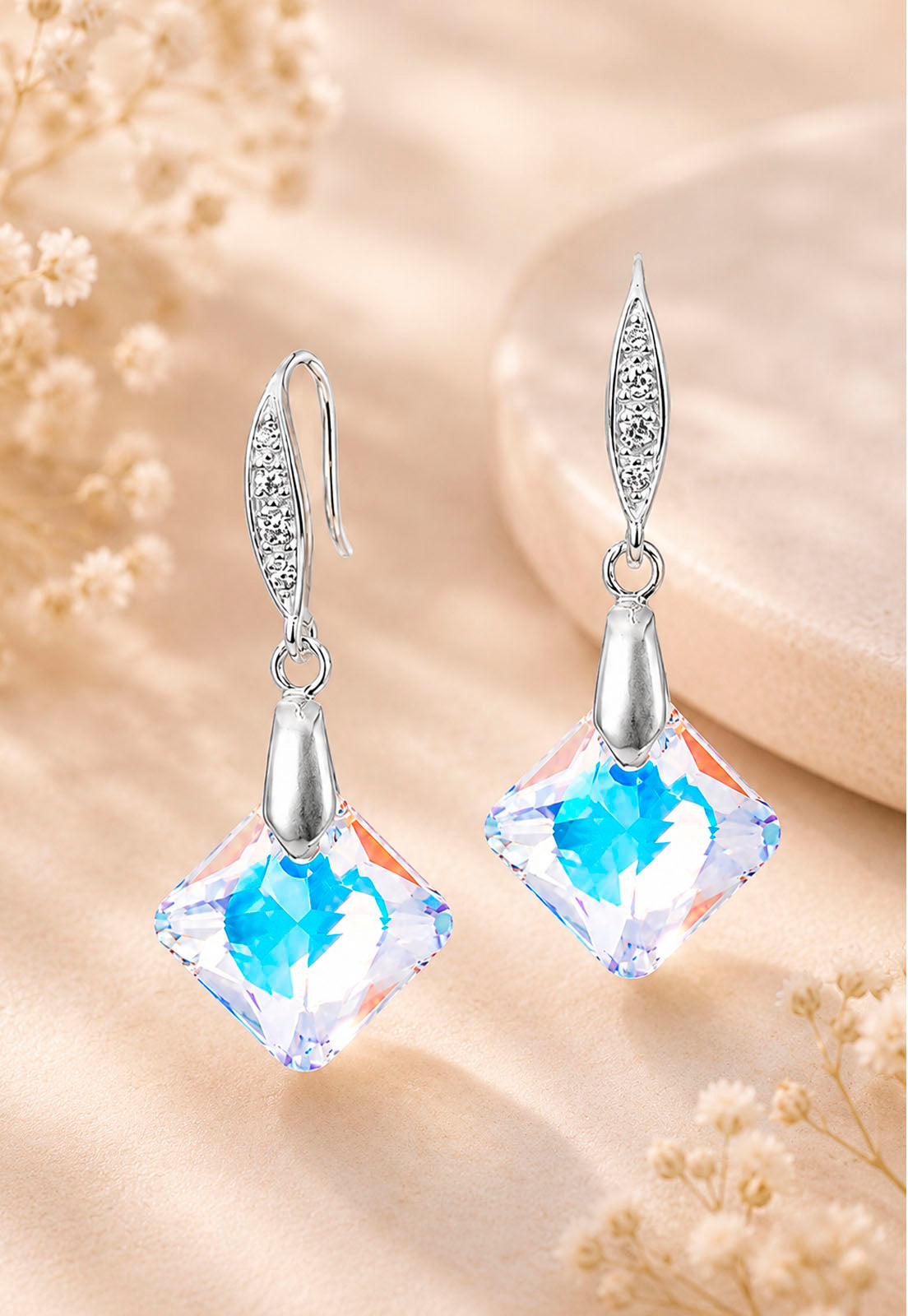 Aros Gran Cristina Plata 925 Cristal Swarovski® Aurora Boreal