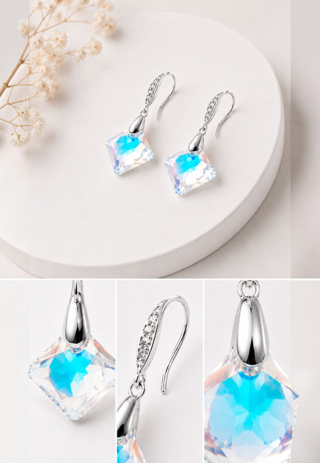 Aros Gran Cristina Plata 925 Cristal Swarovski® Aurora Boreal