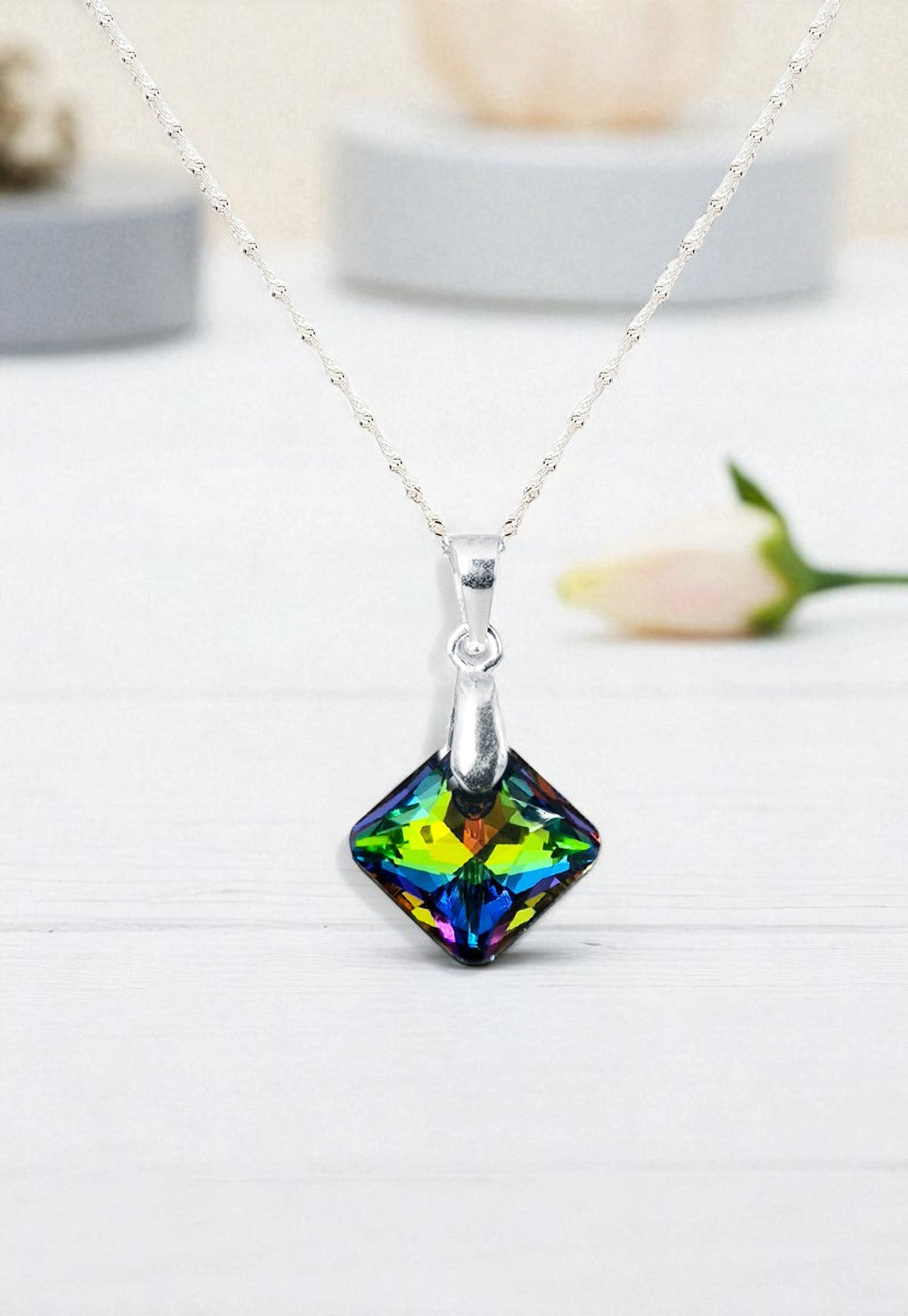 Collar Cristina Plata Italiana 925 Cristal Genuino Vitral Medium