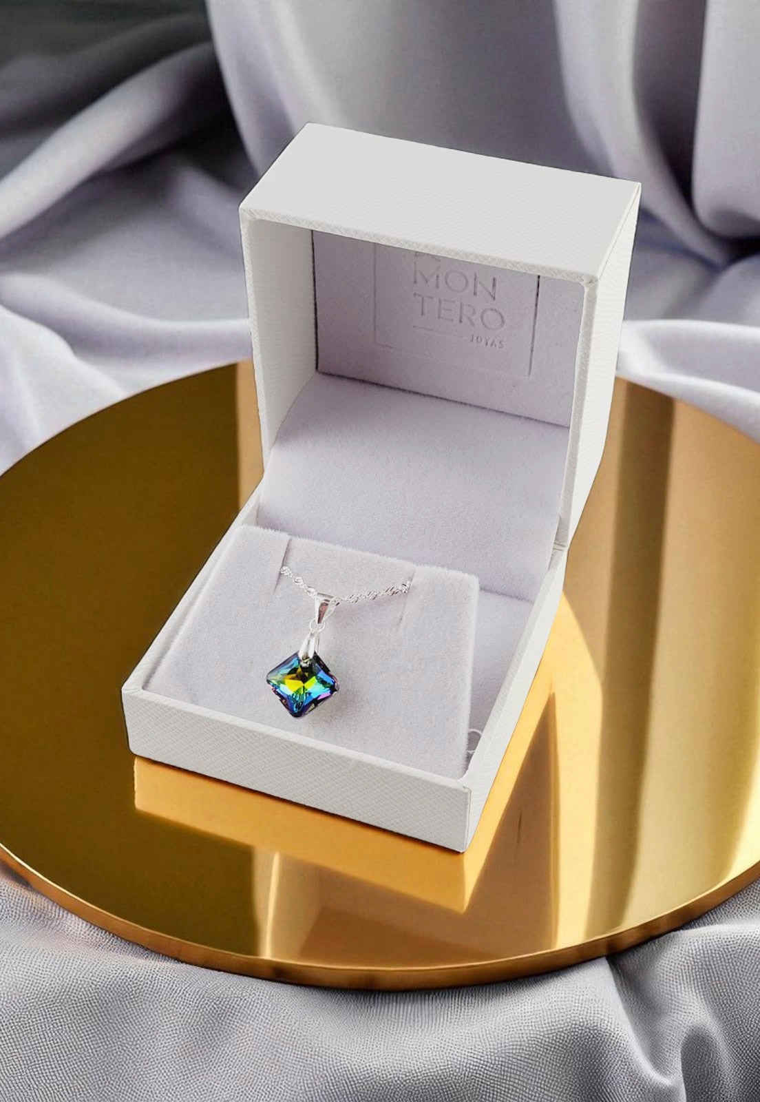 Collar Cristina Plata Italiana 925 Cristal Genuino Vitral Medium