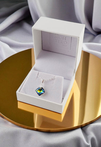 Collar Cristina Plata Italiana 925 Cristal Genuino Vitral Medium