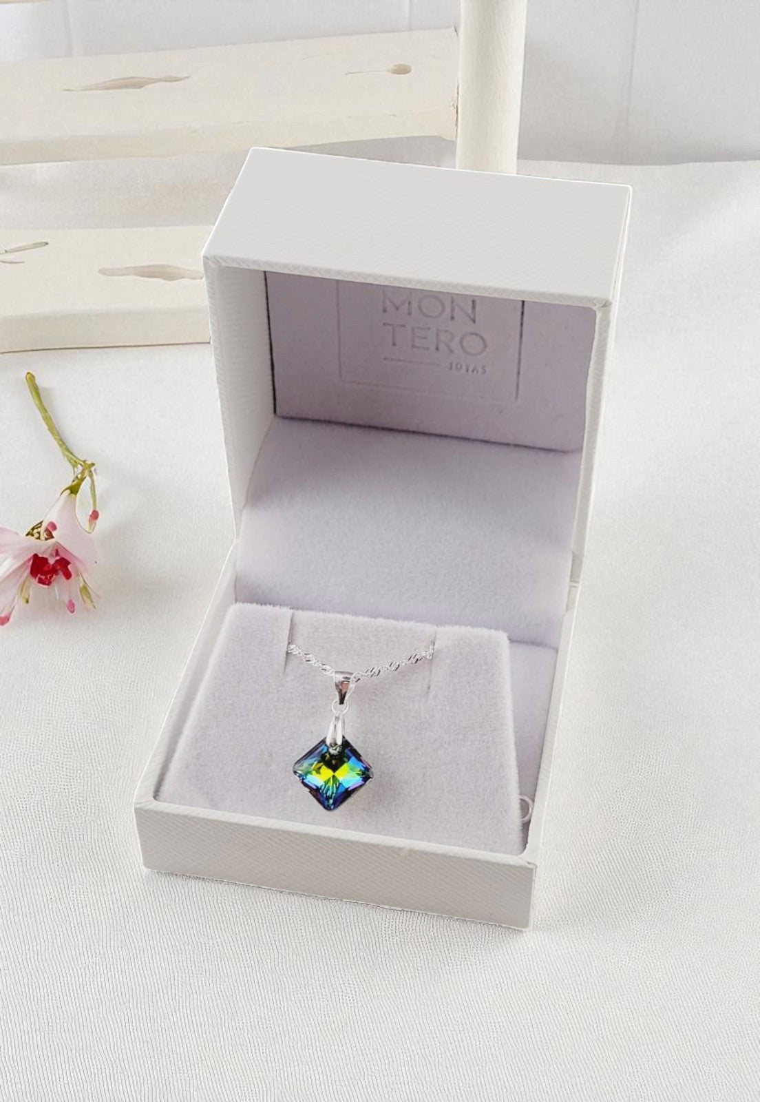 Collar Cristina Plata Italiana 925 Cristal Genuino Vitral Medium