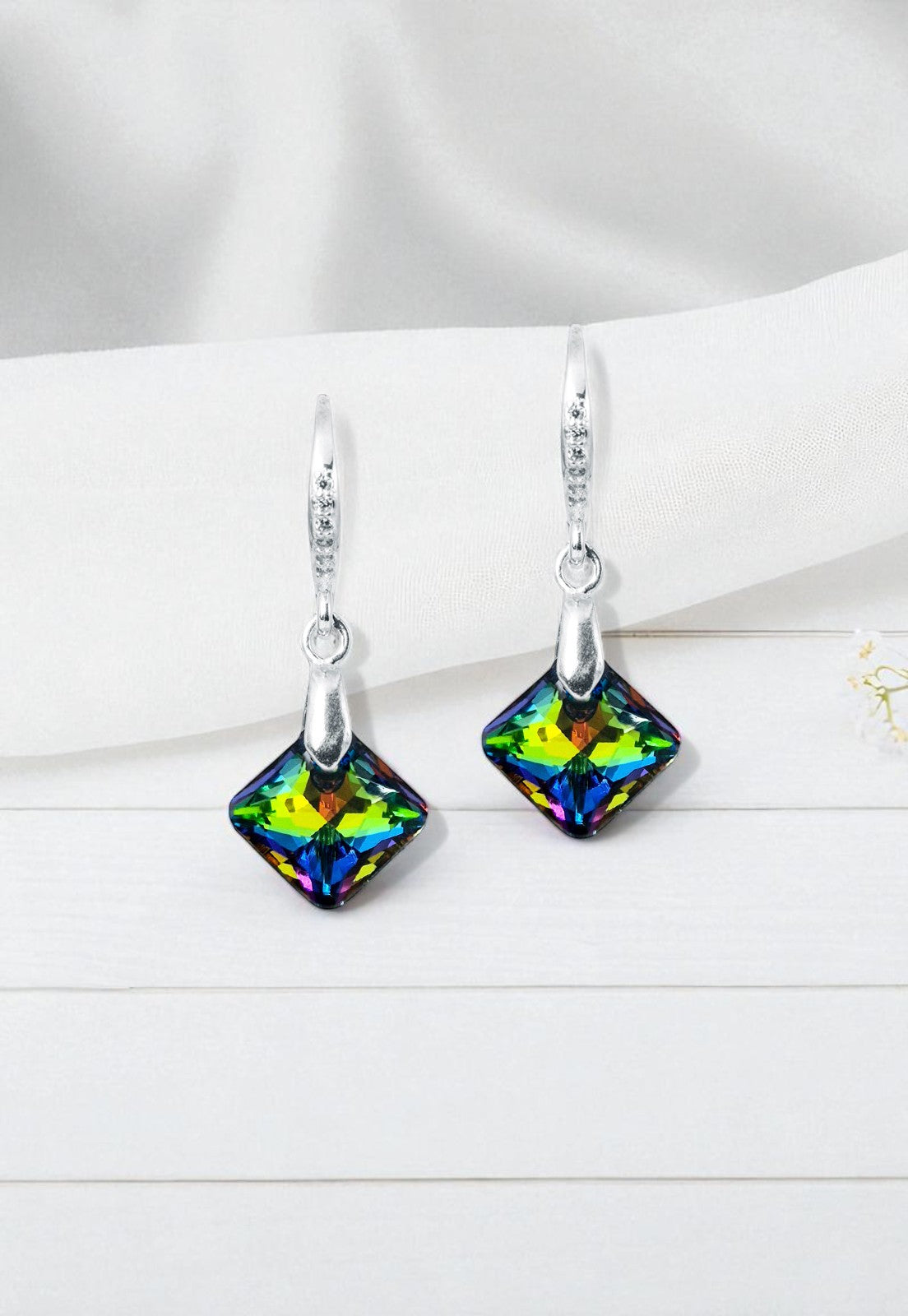 Aros Cristina Plata Italiana 925 y Cristales Genuinos Vitral Medium