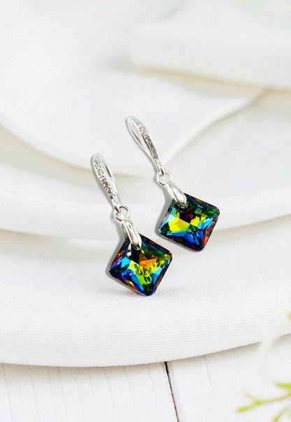 Aros Cristina Plata Italiana 925 y Cristales Genuinos Vitral Medium