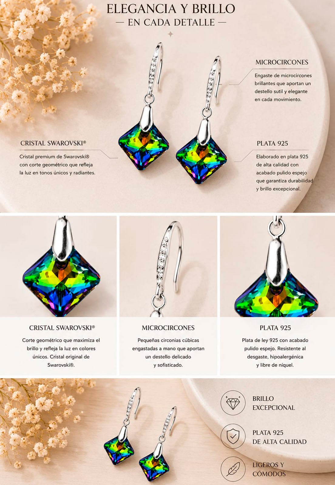 Aros Cristina Plata 925 Cristal Swarovski® Vitral Medium