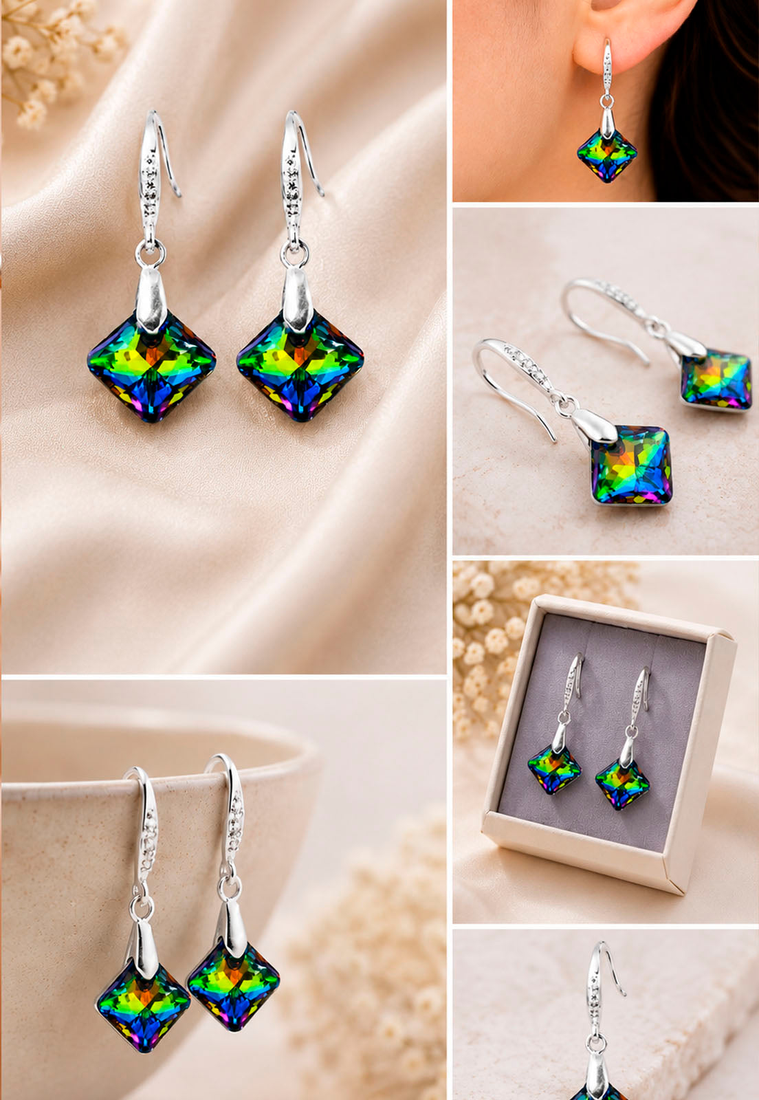 Aros Cristina Plata 925 Cristal Swarovski® Vitral Medium