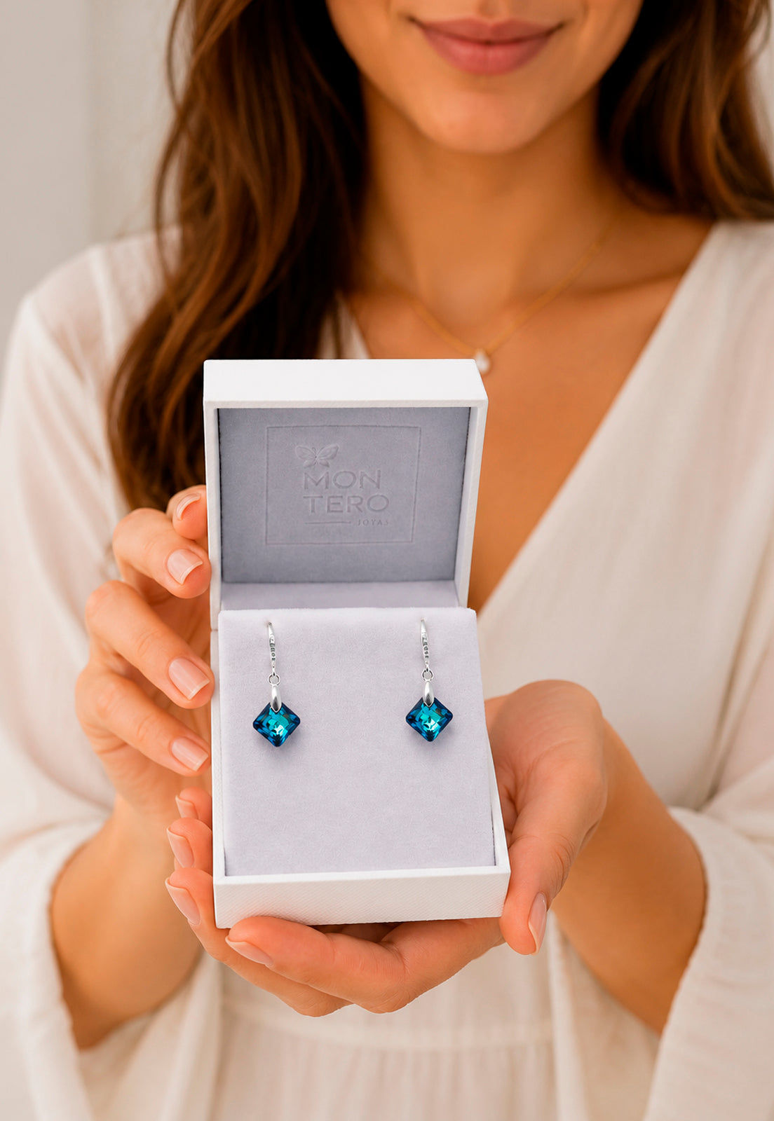 Aros Cristina Plata 925 Cristal Swarovski® Bermuda Blue