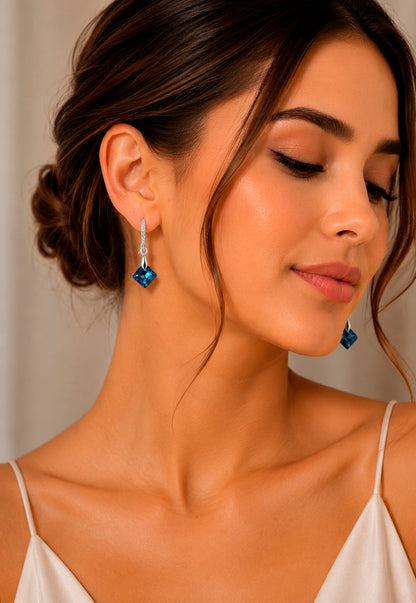 Aros Cristina Plata 925 Cristal Swarovski® Bermuda Blue