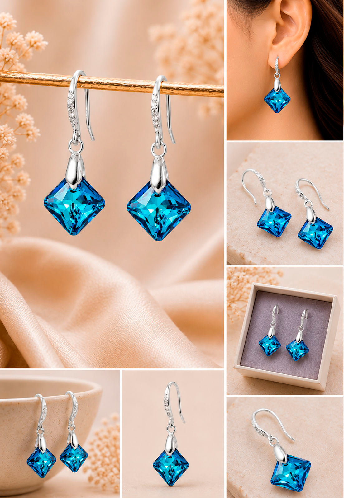 Aros Cristina Plata 925 Cristal Swarovski® Bermuda Blue