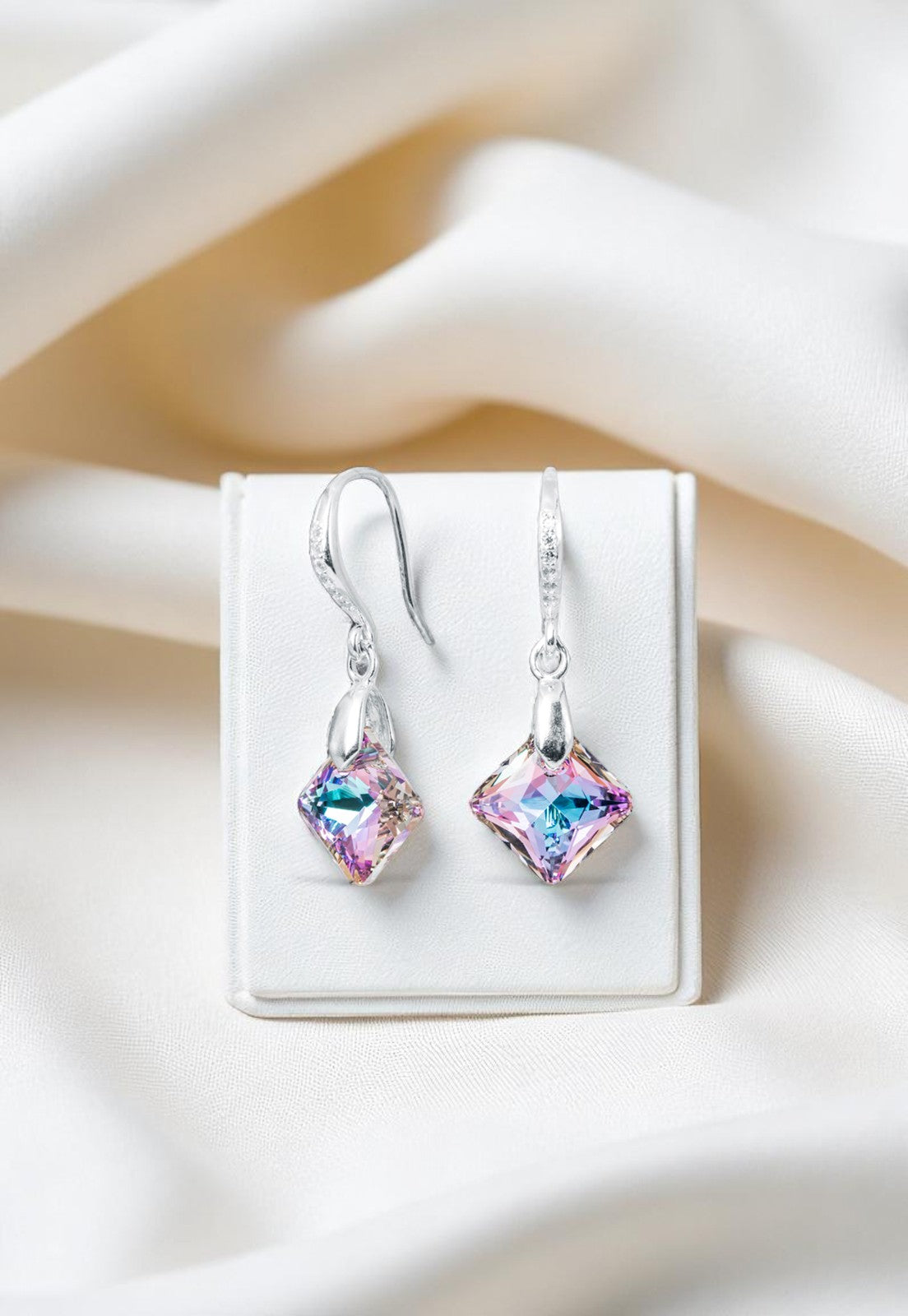 Aros Cristina Plata Italiana 925 y Cristales Genuinos Vitral Light