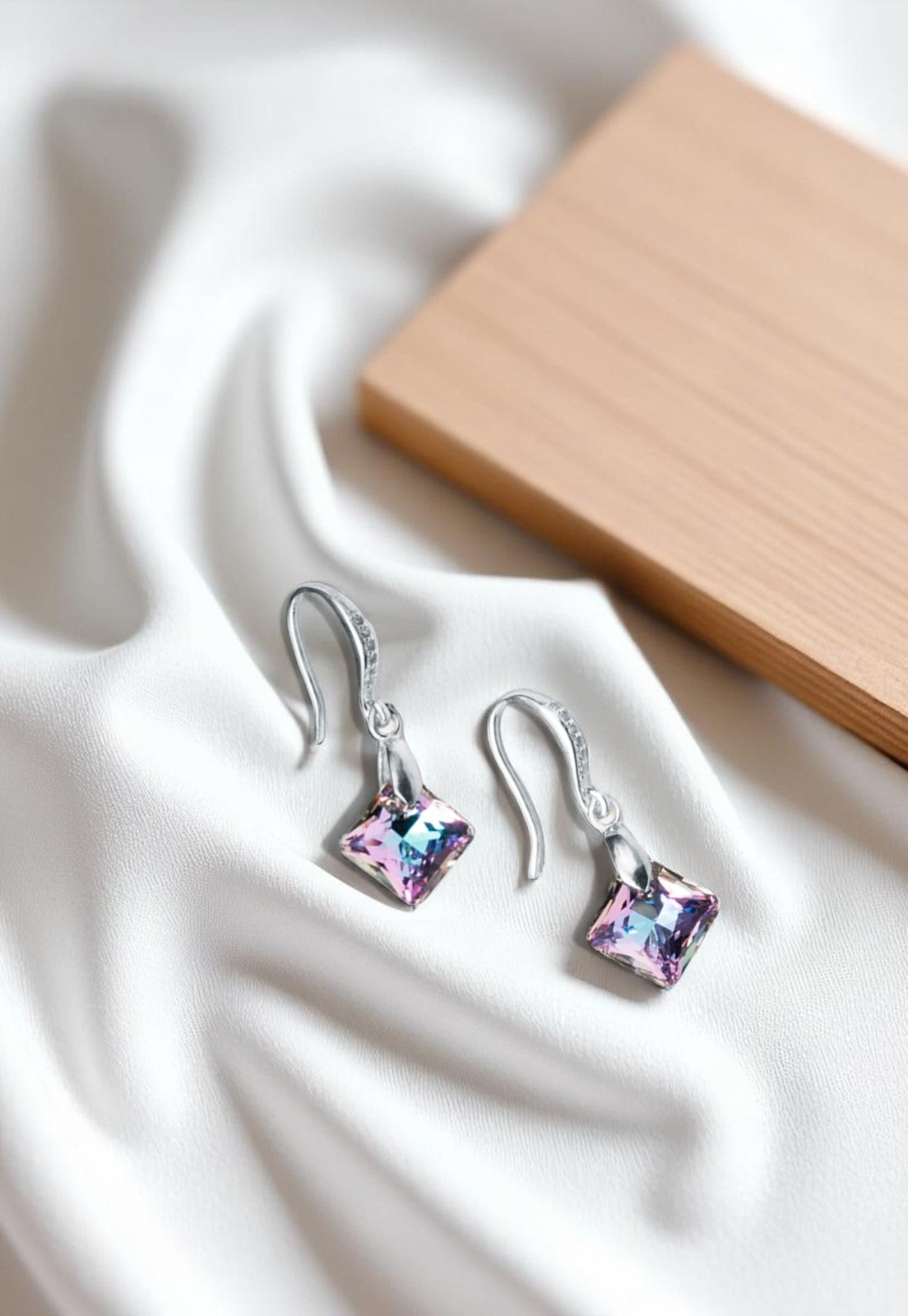 Aros Cristina Plata Italiana 925 y Cristales Genuinos Vitral Light