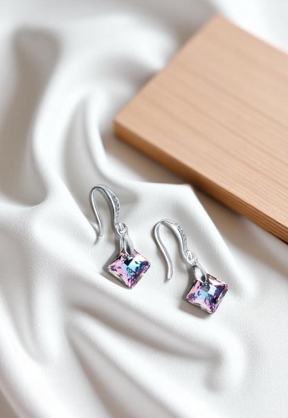 Aros Cristina Plata Italiana 925 y Cristales Genuinos Vitral Light