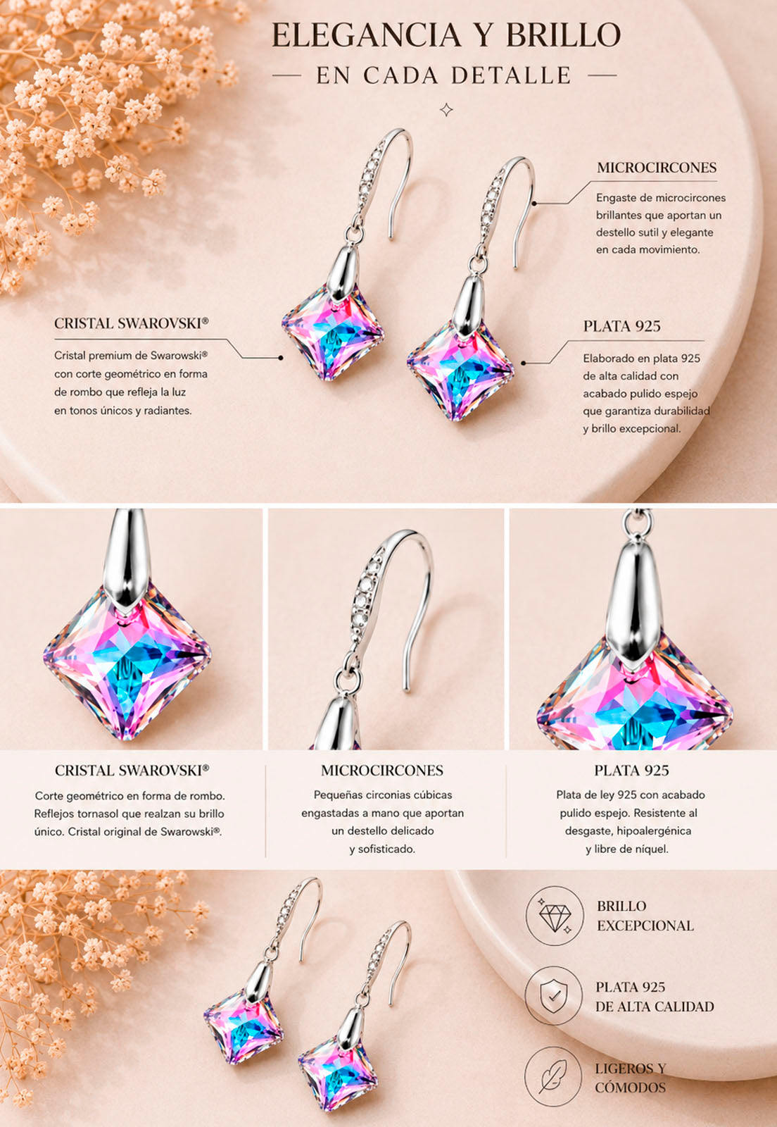 Aros Cristina Plata 925 Cristal Swarovski®Vitral Light