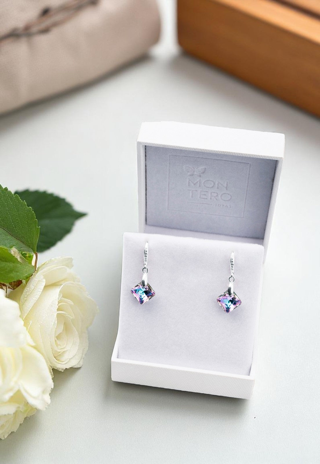 Aros Cristina Plata Italiana 925 y Cristales Genuinos Vitral Light