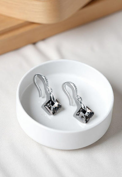 Aros Cristina Plata Italiana 925 y Cristales Genuinos Silver Night