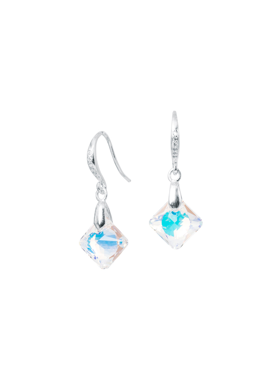 Aros Cristina Plata Italiana 925 y Cristales Genuinos Aurora Boreal