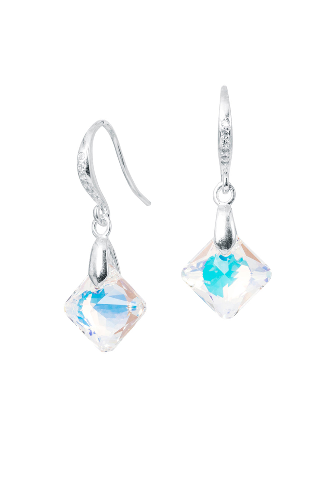 Aros Cristina Plata Italiana 925 y Cristales Genuinos Aurora Boreal