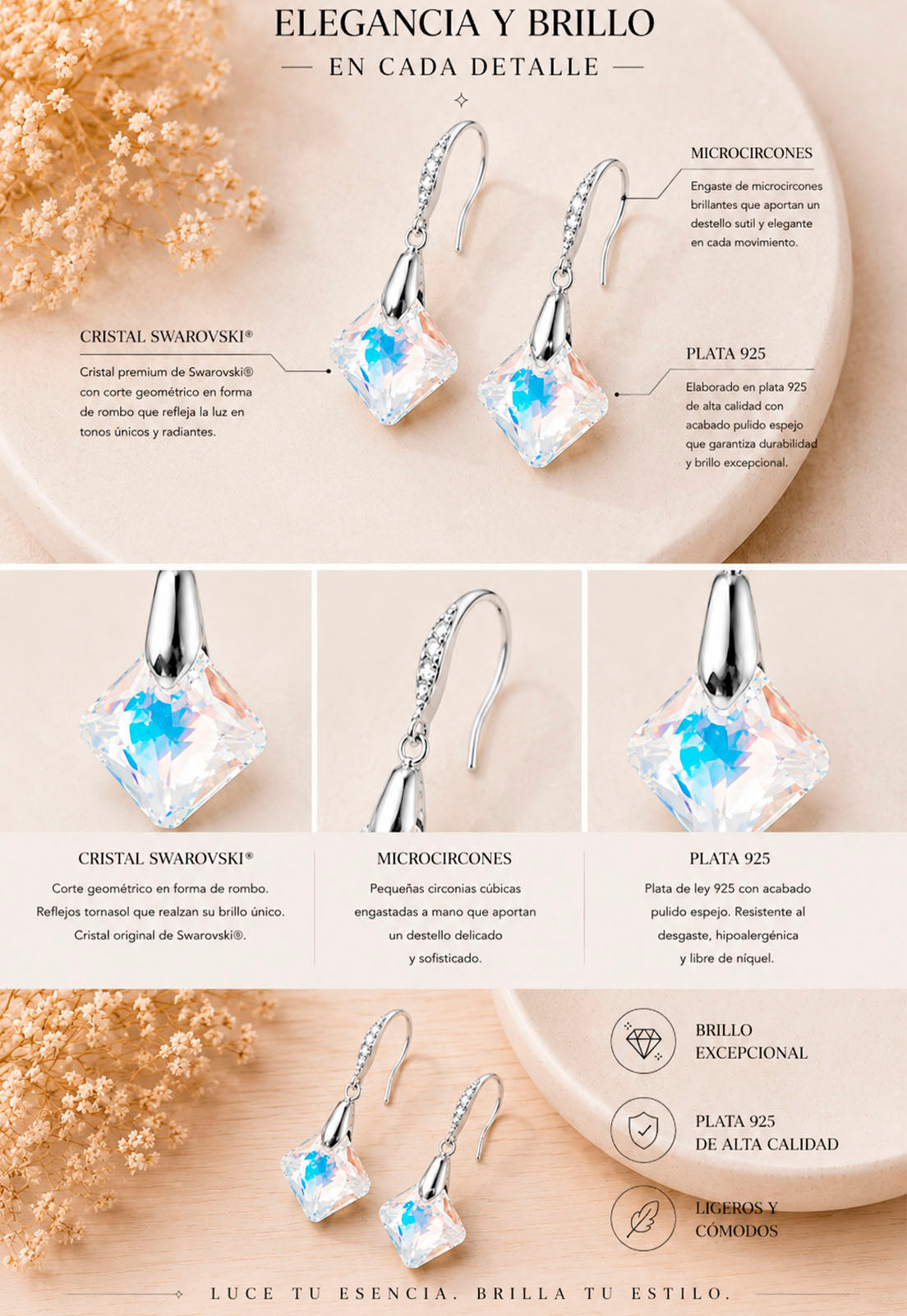 Aros Cristina Plata 925 Cristal Swarovski® Aurora Boreal