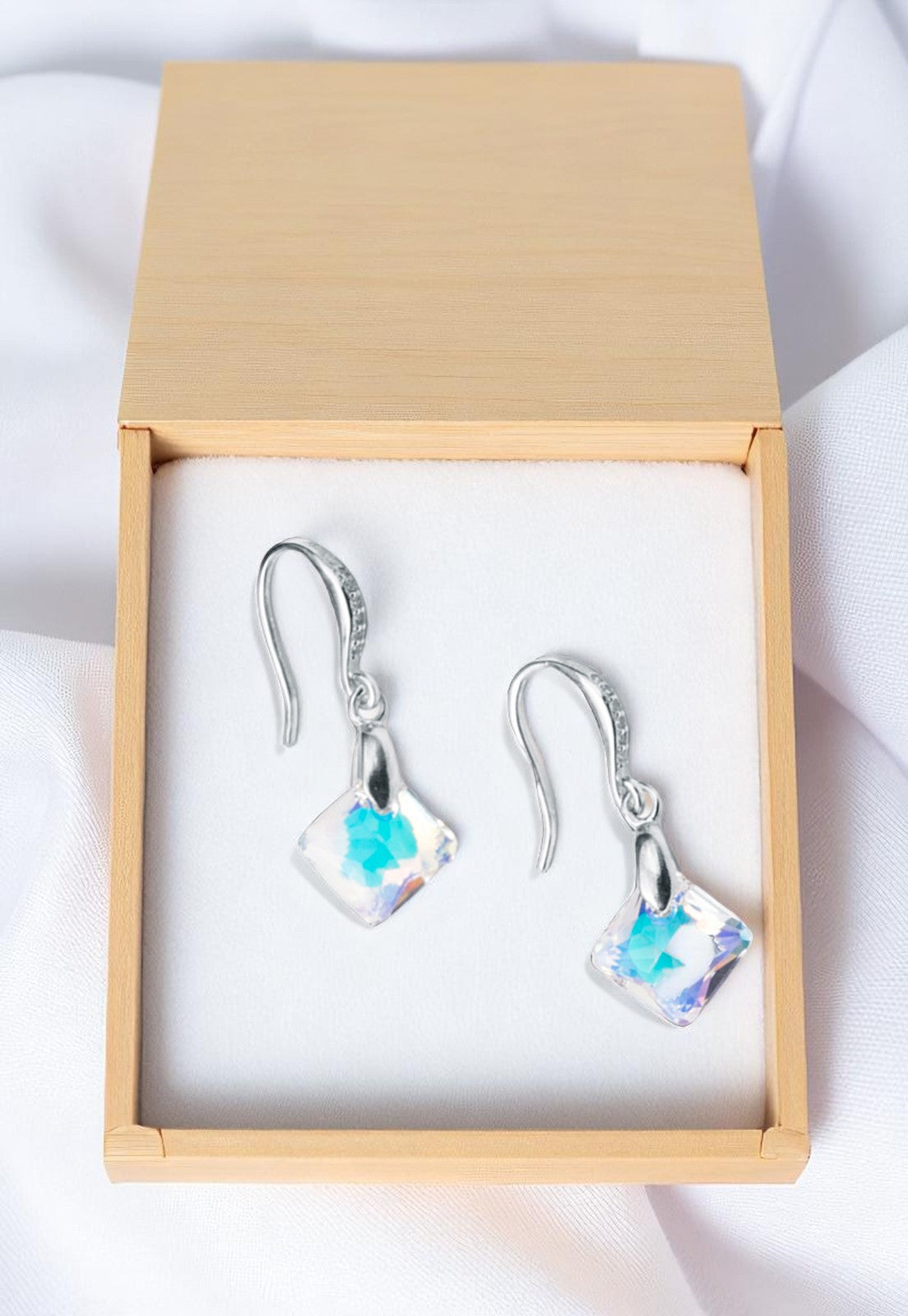 Aros Cristina Plata Italiana 925 y Cristales Genuinos Aurora Boreal