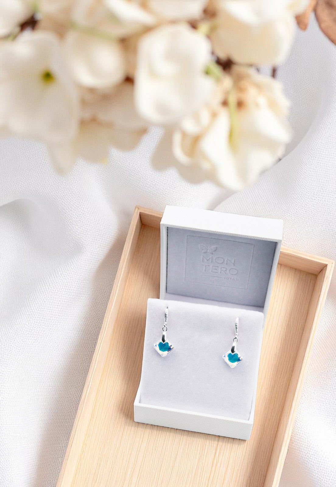 Aros Cristina Plata Italiana 925 y Cristales Genuinos Aurora Boreal