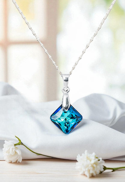 Collar Cristina Plata 925 Cristal Genuino Bermuda Blue