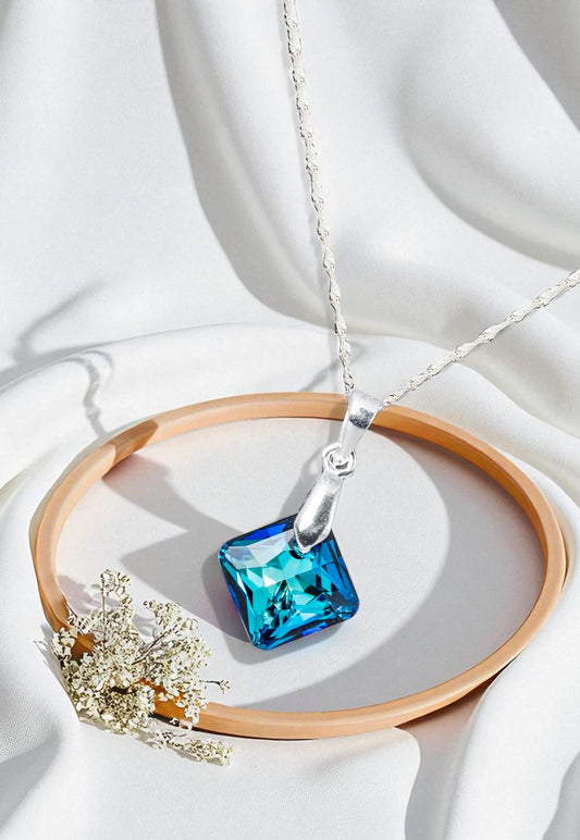 Collar Cristina Plata 925 Cristal Genuino Bermuda Blue