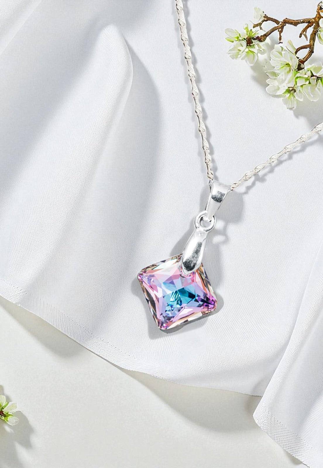 Collar Cristina Plata 925 Cristal Genuino Vitral Light