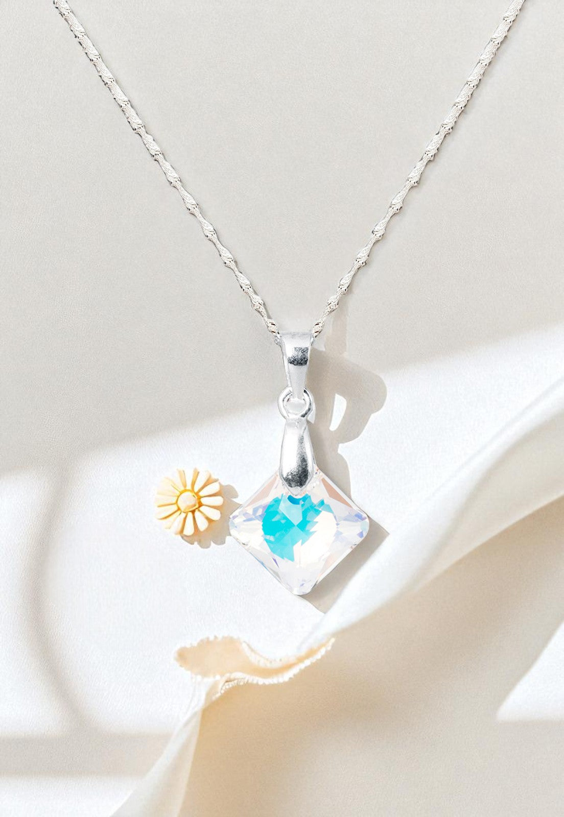 Collar Cristina Plata 925 Cristal Genuino Aurora  Boreal