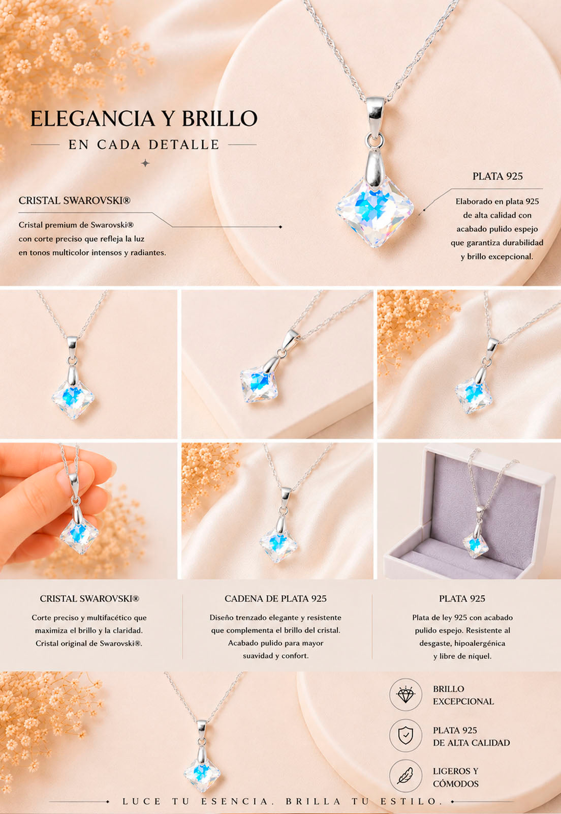 Collar Cristina Plata 925 Cristal Swarovski® Aurora  Boreal