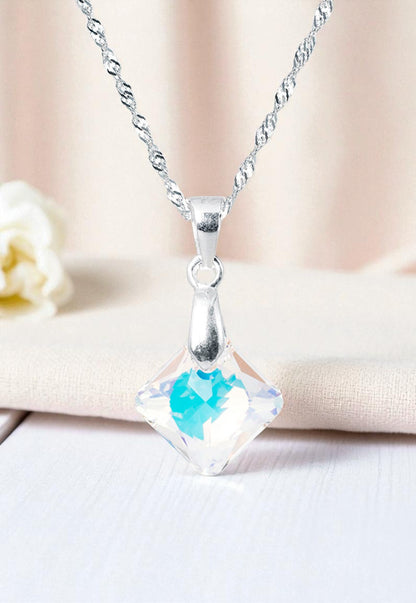 Collar Gran Cristina Plata Italiana 925 Cristal Genuino Aurora Boreal