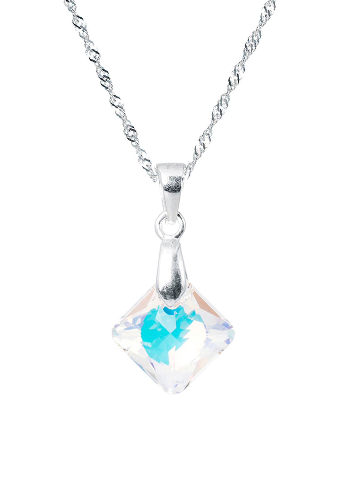 Collar Gran Cristina Plata Italiana 925 Cristal Genuino Aurora Boreal