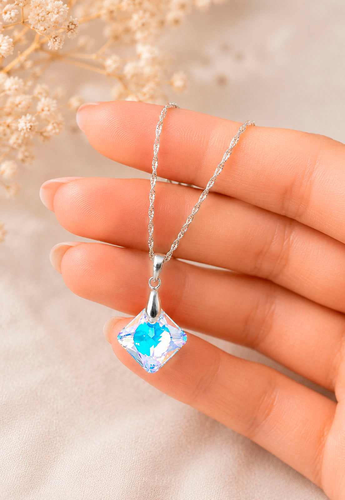 Collar Gran Cristina Plata 925 Cristal Swarovski® Aurora Boreal