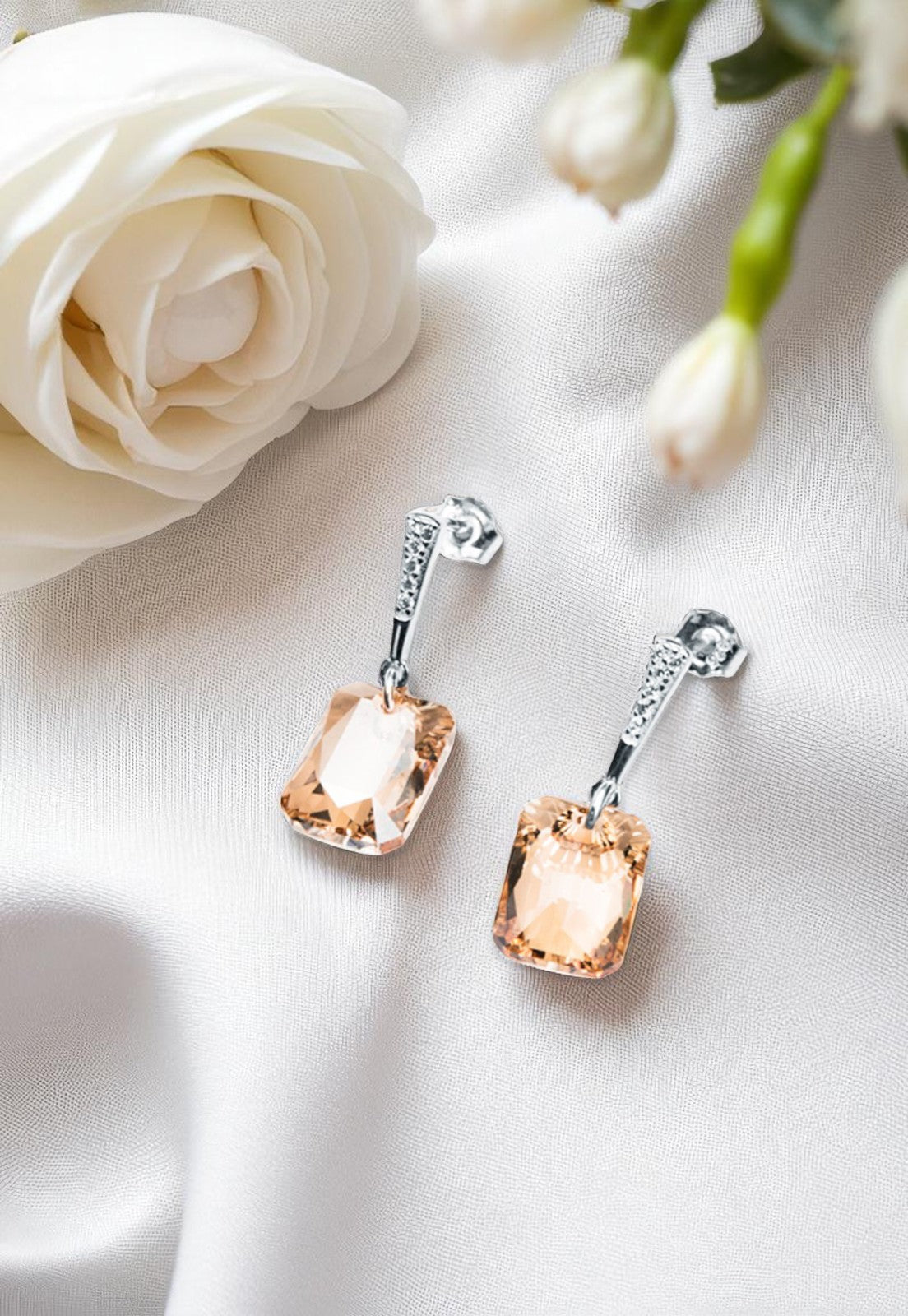 Aros Estefanía Plata 925 Cristal Genuino Golden Shadow