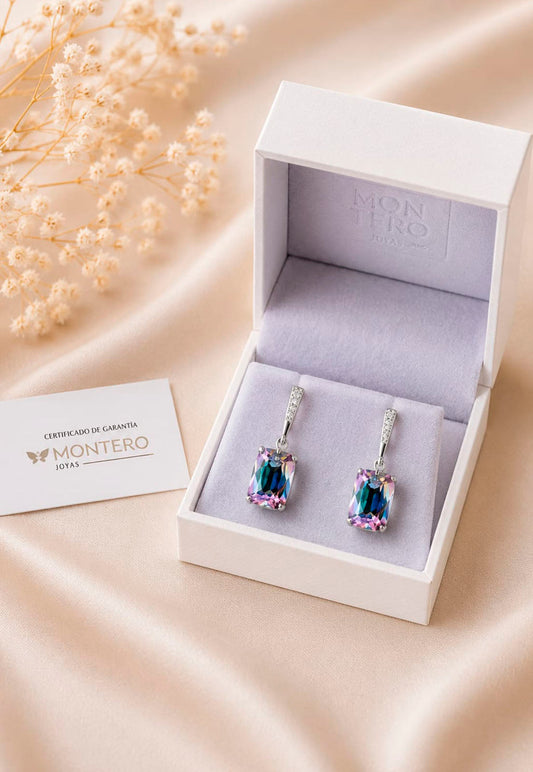 Aros Estefanía Plata 925 Cristal Swarovski® Vitral Light
