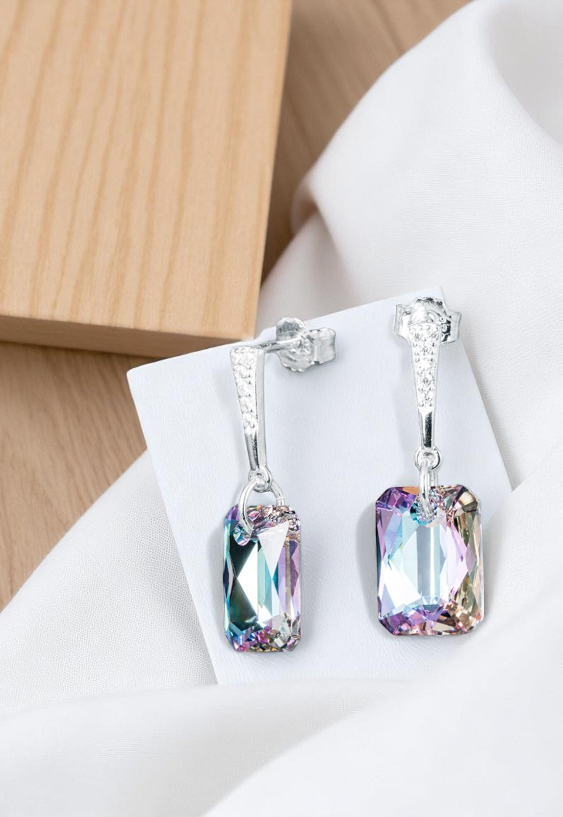 Aros Estefanía Plata 925 Cristal Genuino Vitral Light