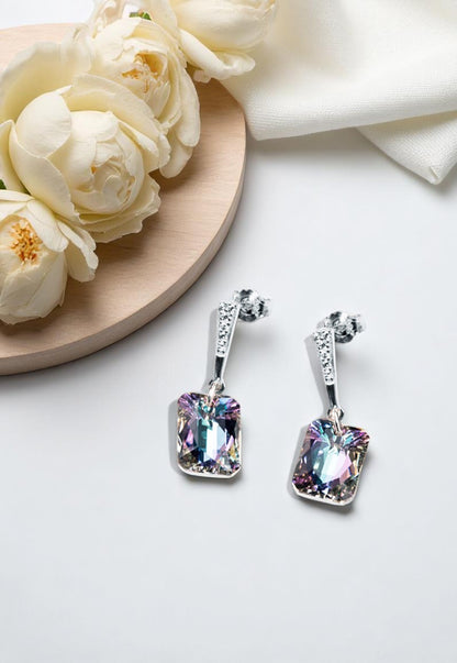 Aros Estefanía Plata 925 Cristal Genuino Vitral Light