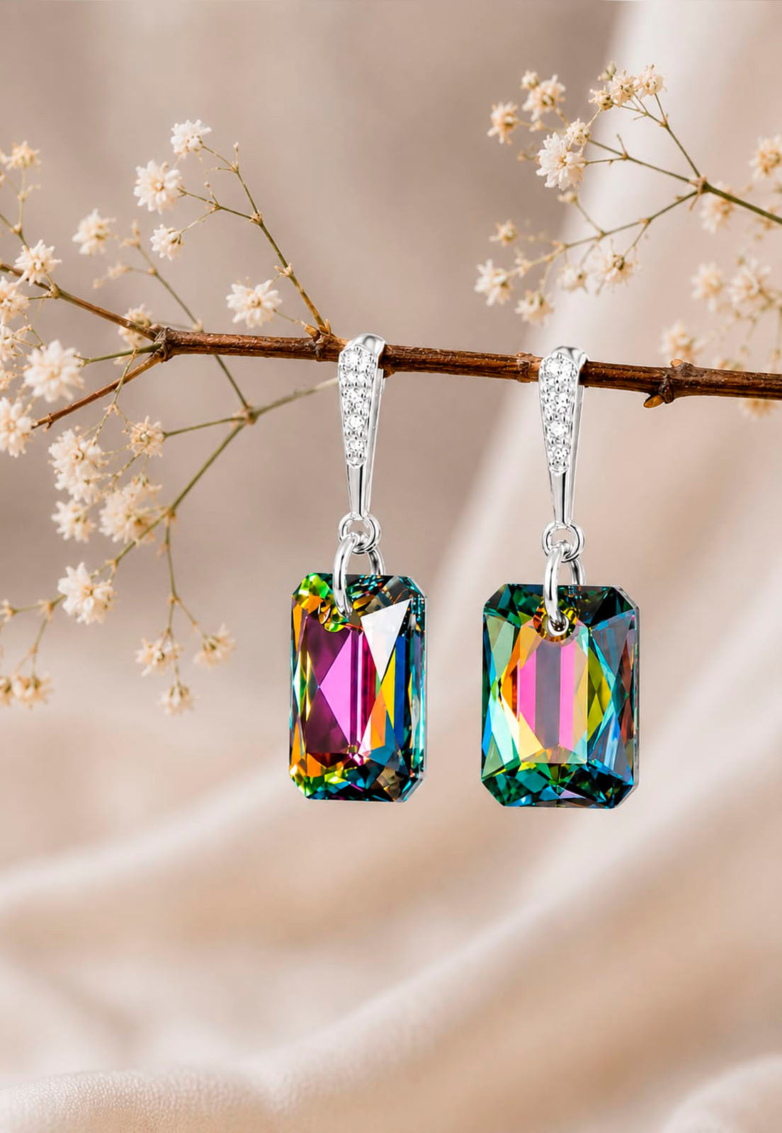 Aros Estefania Plata 925 Cristal Swarovski® Vitral Medium