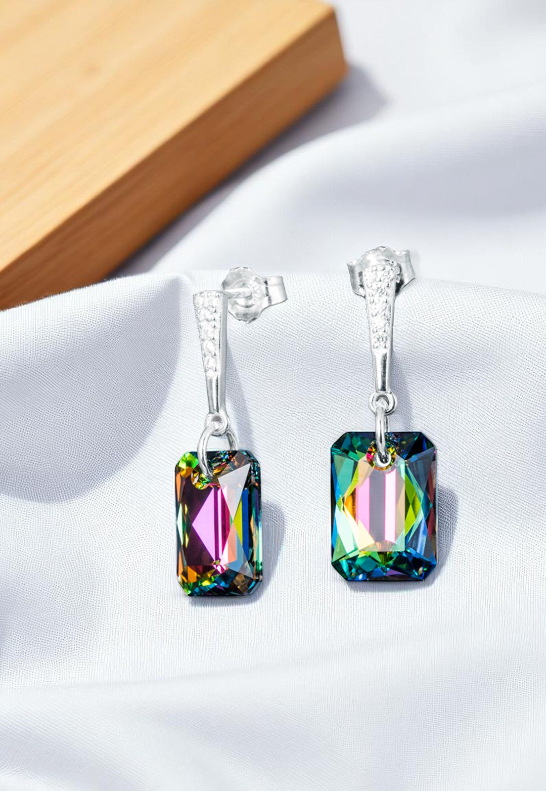 Aros Estefania Plata 925 Cristal Genuino Vitral Medium