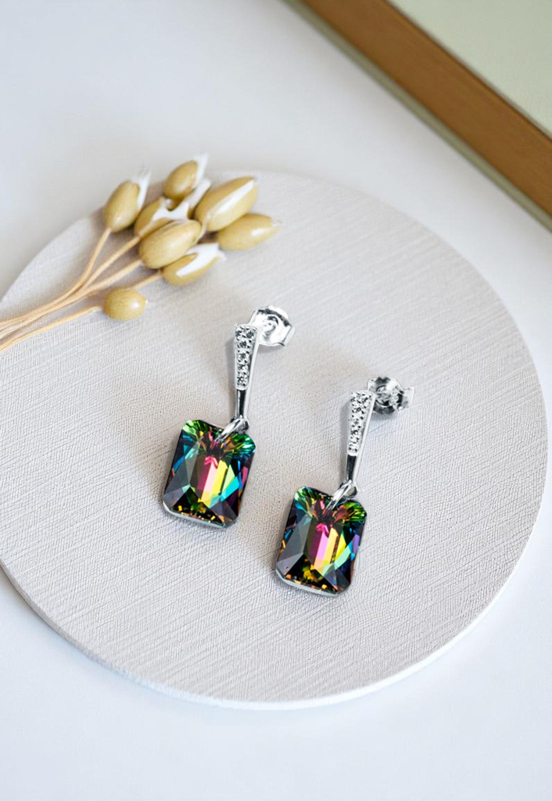 Aros Estefania Plata 925 Cristal Genuino Vitral Medium