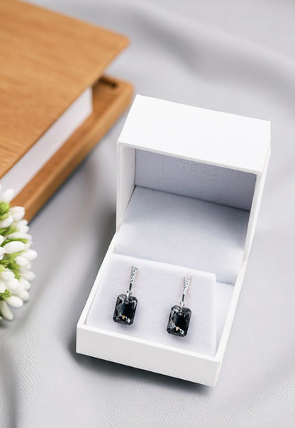 Aros Estefania Plata 925 Cristal Genuino Silver Night