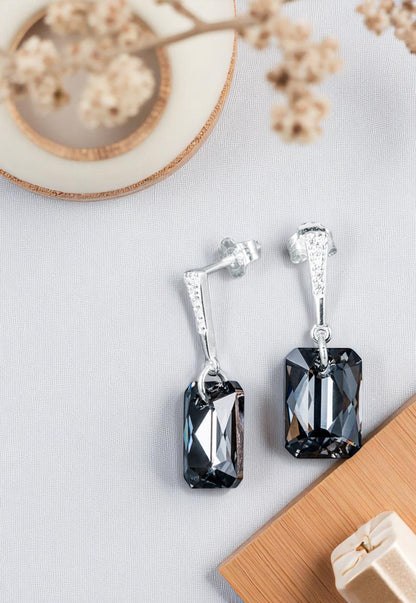 Aros Estefania Plata 925 Cristal Genuino Silver Night