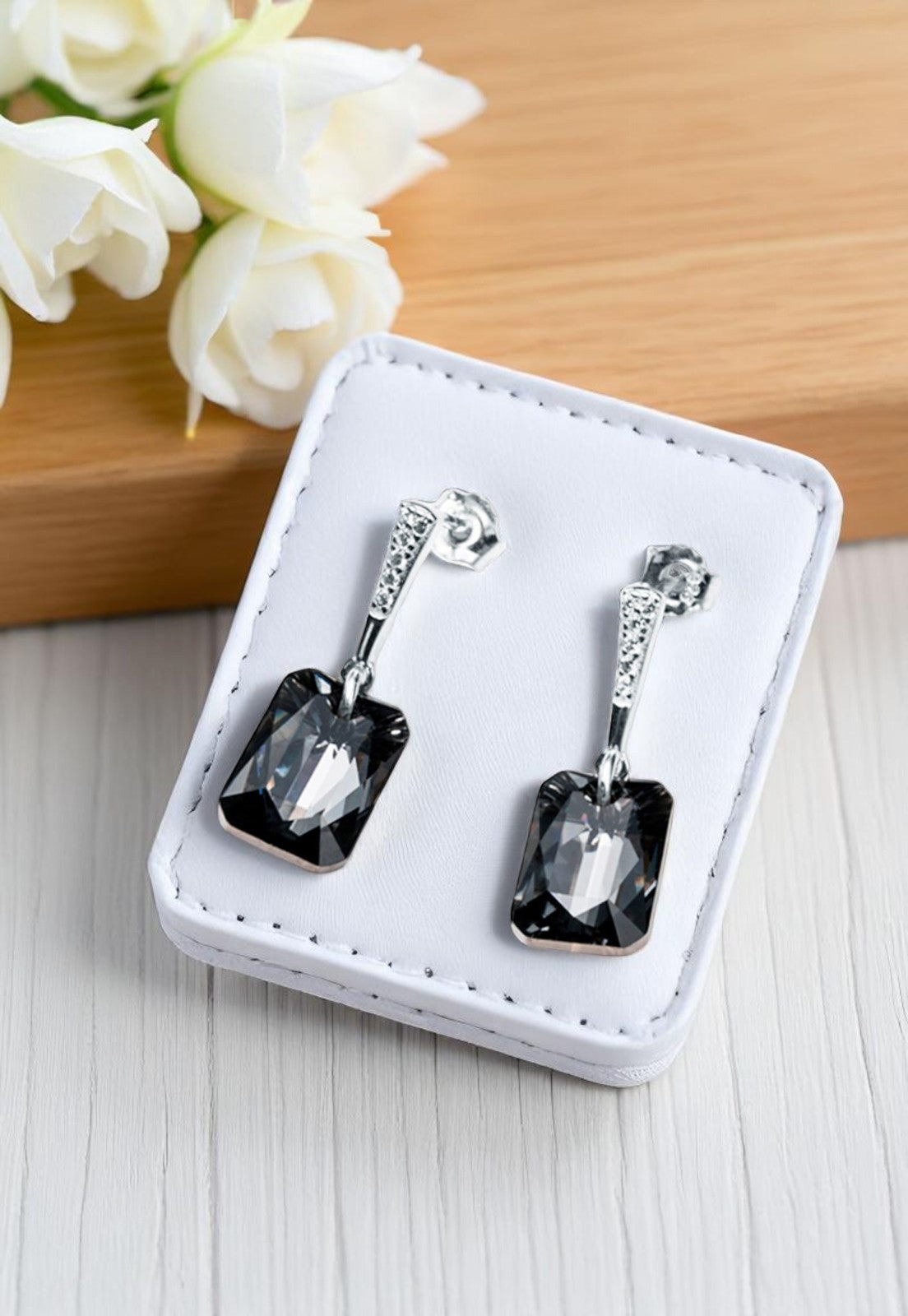 Aros Estefania Plata 925 Cristal Genuino Silver Night