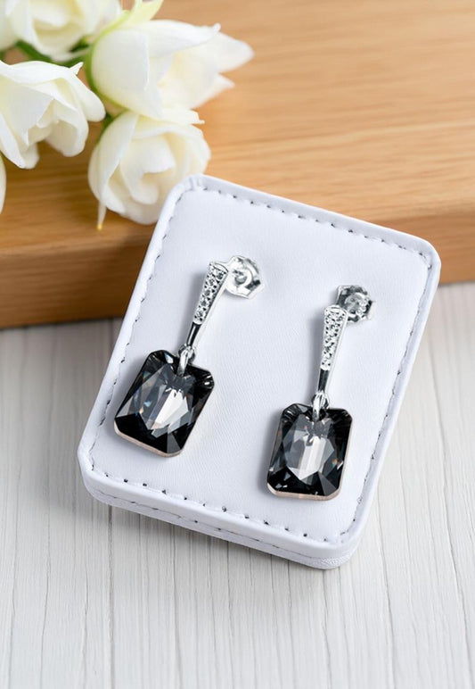 Aros Estefania Plata 925 Cristal Genuino Silver Night