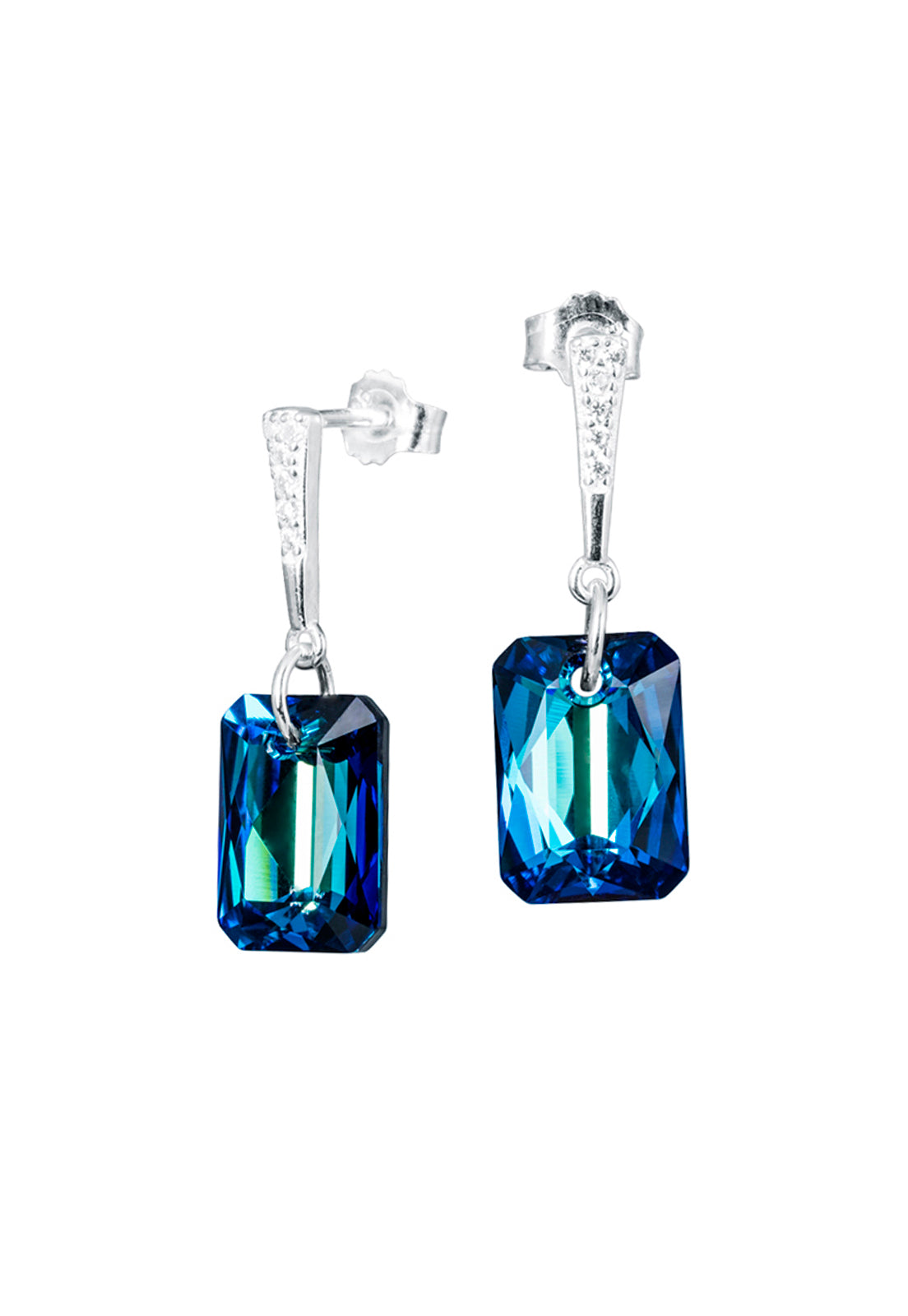 Aros Estefania Plata 925 Cristal Genuino Bermuda Blue