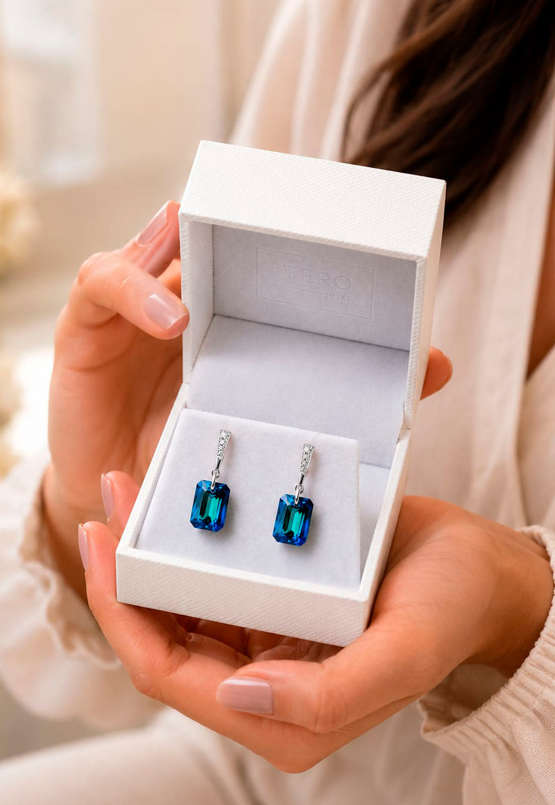 Aros Estefania Plata 925 Cristal Swarovski® Bermuda Blue