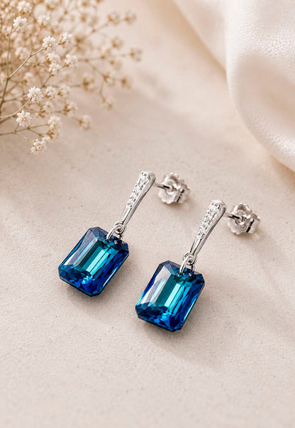 Aros Estefania Plata 925 Cristal Swarovski® Bermuda Blue